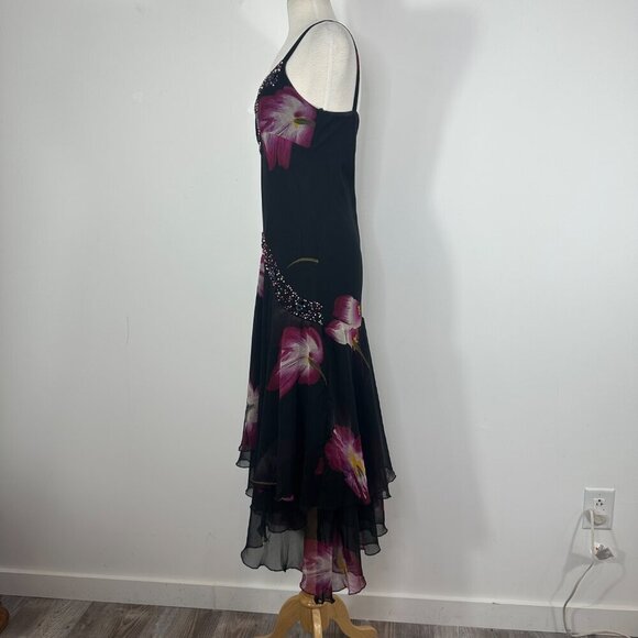 Midnight Velvet Black Asymmetrical Beaded Fairycore Whimsigoth Midi Dress Sz M - Picture 8 of 16